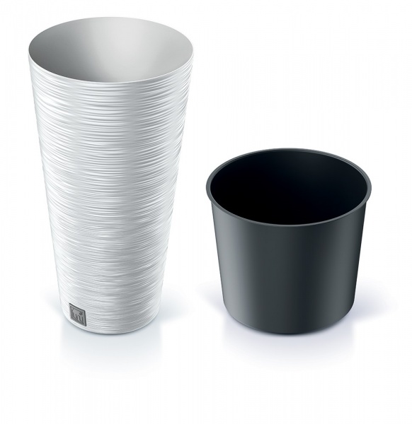 Горщик для квітів Prosperplast Furu 300 мм високий з вкладишем білий круглий 15 л (57338-449) 