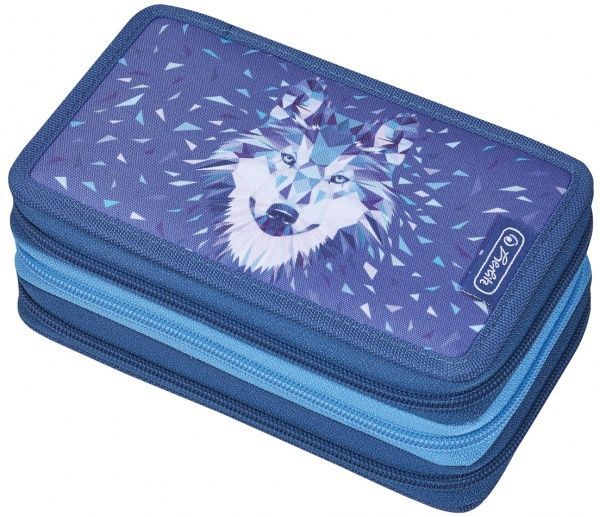 Пенал школьный Triple Wild Animals Волк 31 предмет 50026678 Herlitz голубой