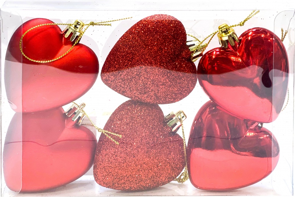 Набор елочных игрушек Сердце в ассортименте 6 см 6 шт./уп.