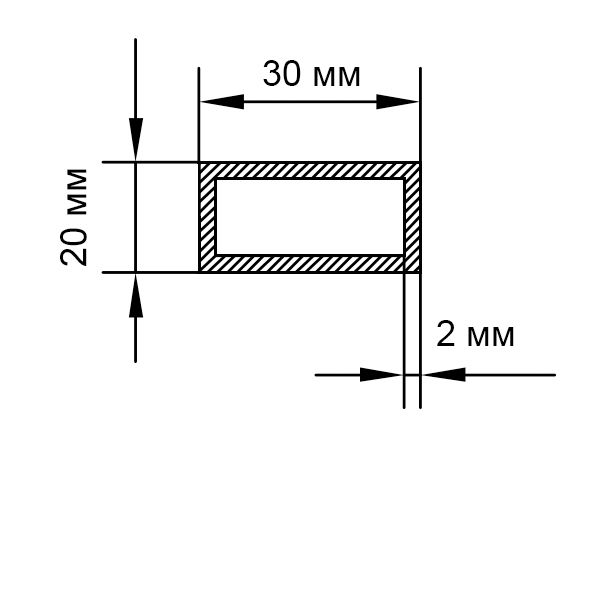 Труба профільна прямокутна 20x30x2 мм 3 м.п. ГОСТ 8645-68