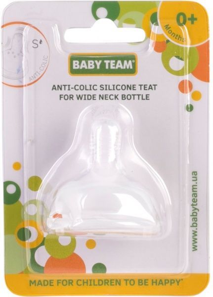Соска Baby Team антиколькова для пляшечок з широким горлом 2025