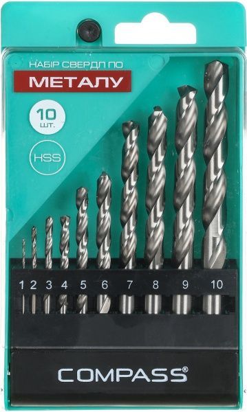 Набор сверл по металлу Compass 1-10x49-133 мм 10 шт.