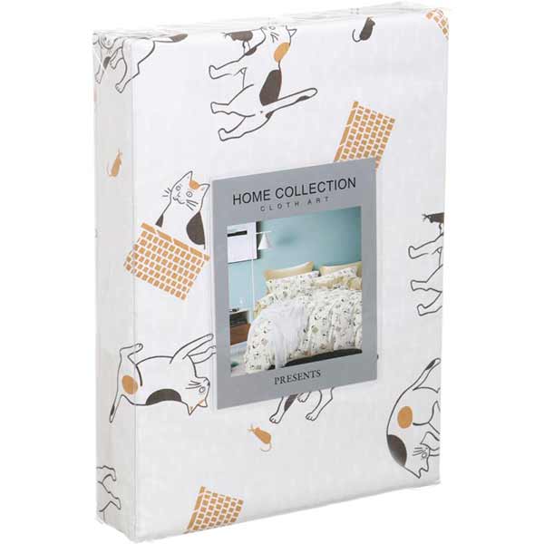 Комплект постельного белья двуспальный Cute cats бежевый с рисунком