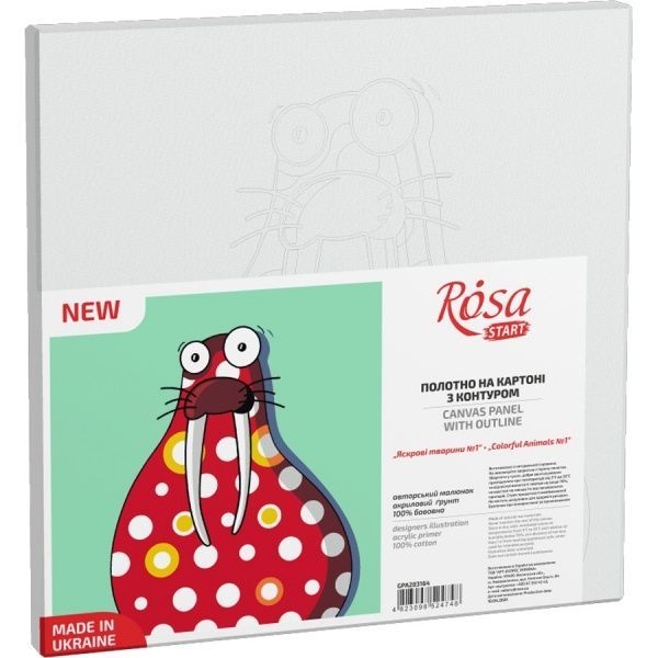 Полотно на картоні з контуром Яскраві тварини 1 20х20 см Rosa Start 