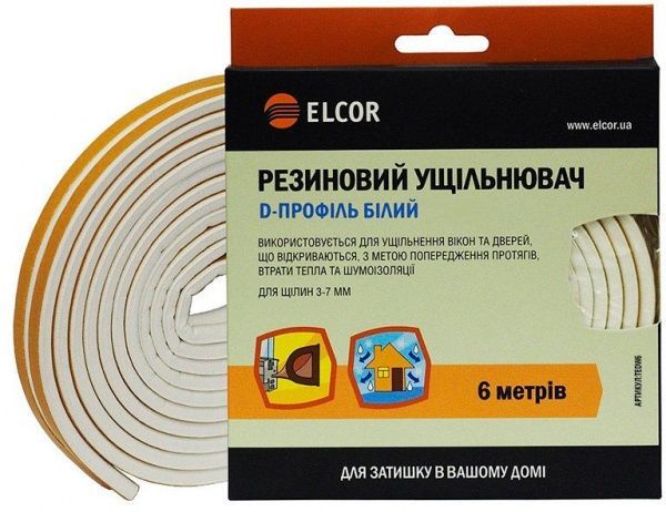 Уплотнитель самоклеящийся D-образный резиновый Elcor TEDW6 6 м белый 