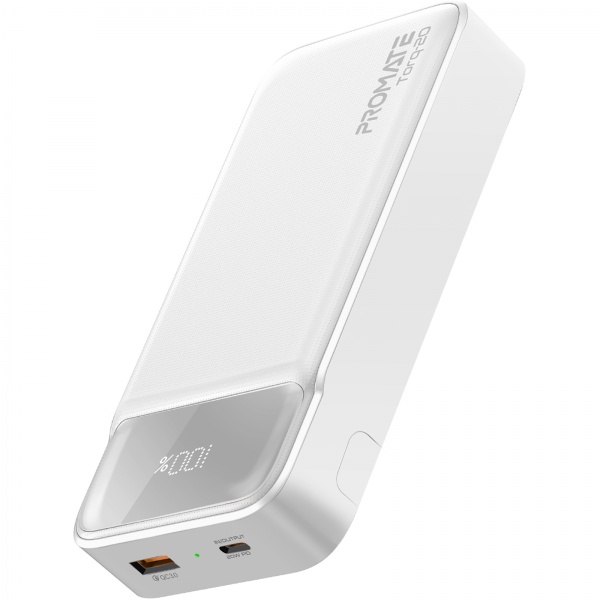 Универсальная мобильная батарея Promate 20000 mAh white (torq-20.white) USB-C PD, USB-А QC3.0 