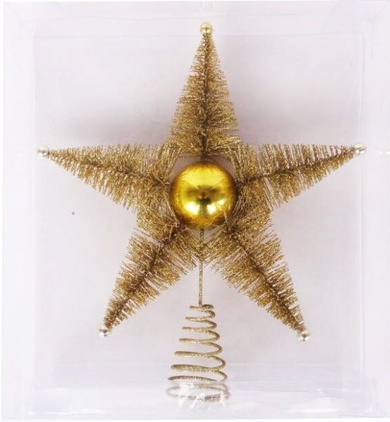 Верхівка для ялинки пластикова зірка 25 см золотий 