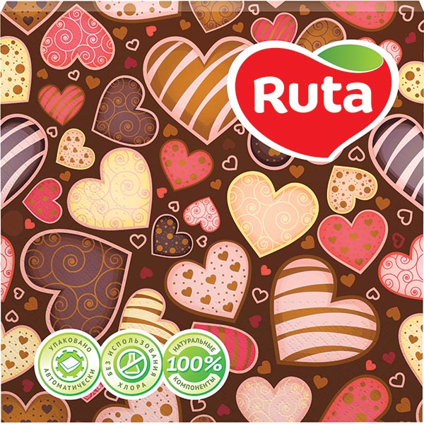 Серветки столові Ruta Серце, з друком ароматизовані 33х33 см червоний 20 шт.