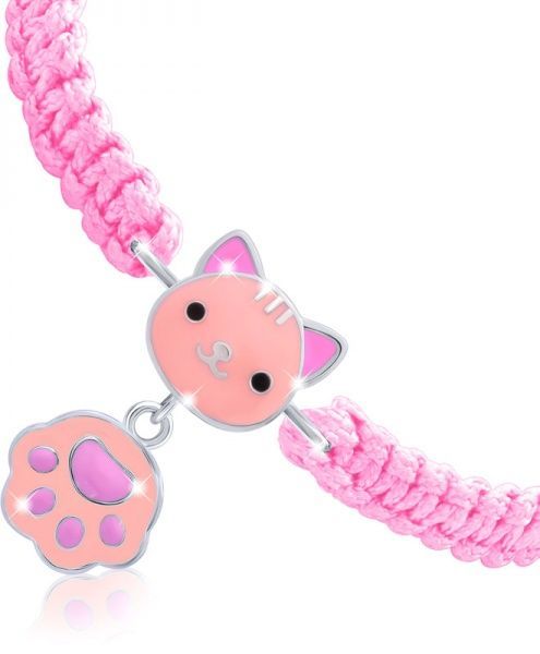 Браслет плетеный UMa&UMi Котик с лапкой коралловый