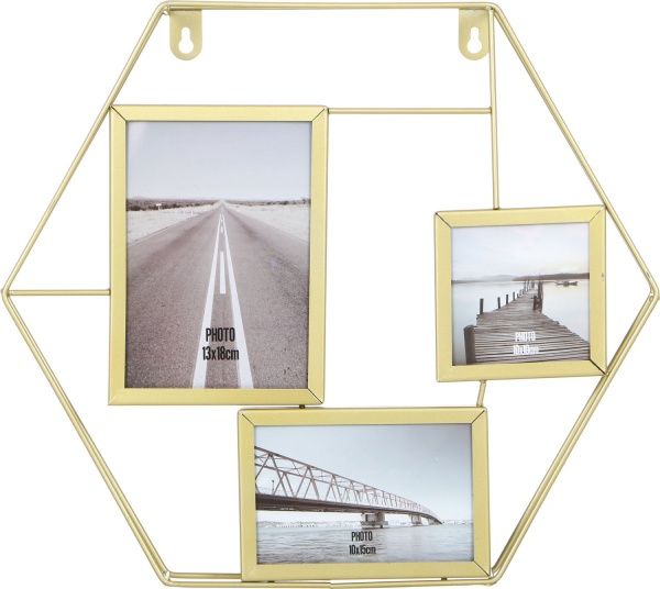 Коллаж Шестиугольник золотистый на 3 фото 13х18/10x10/10x15 см 