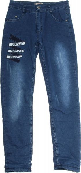 Джинсы Beren Style с надписью утепленные р.146-152 синий джинс 2401 