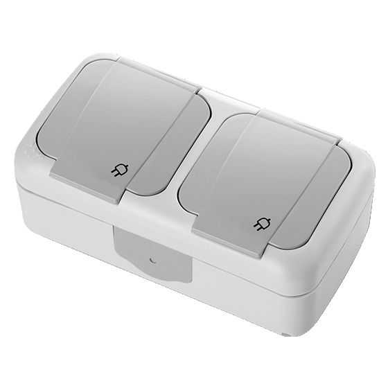 Розетка вологозахищена подвійна із заземленням Viko Palmiye без шторок без кришки сірий 90555588