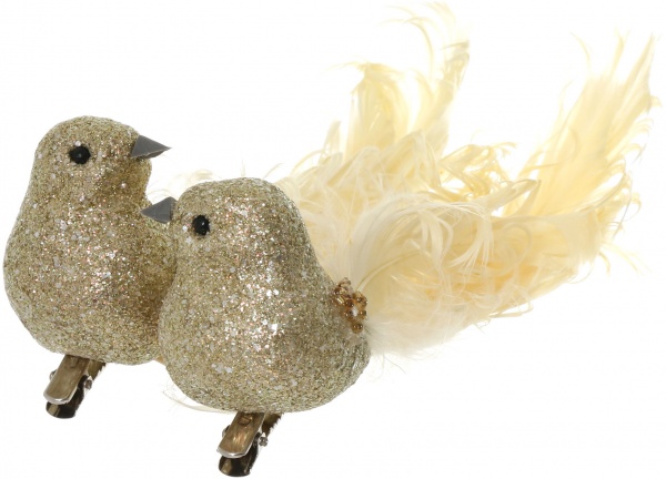 Новорічна декорація Пташки золоті 14 см