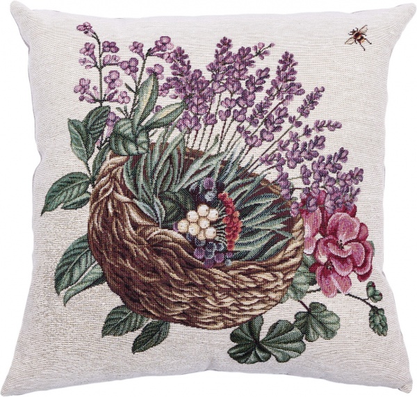 Подушка Лавандовое поле Корзина лаванды 45x45 см разноцветный Прованс 