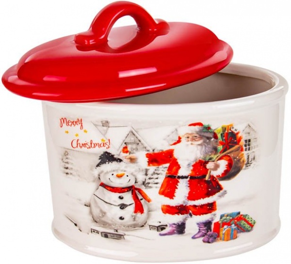 Банка з кришкою Новий рік. Дід Мороз зі сніговиком 18 см 1,7 л Lefard