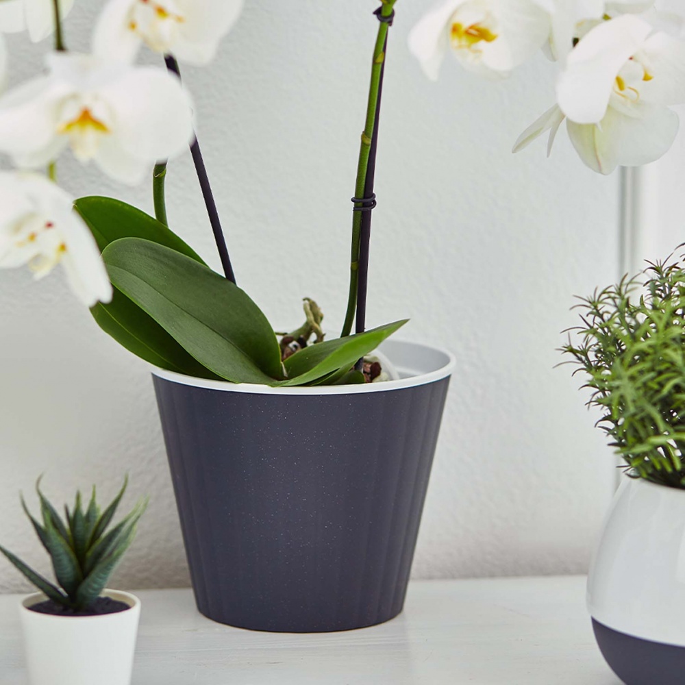 Вазон Ібіс 17,9х14,7 см круглий граніт/білий 2,4 л Алеана