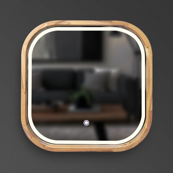 Зеркало со встроенной подсветкой Luxury Wood Balance SLIM LED ясень натуральный 650x650 мм 