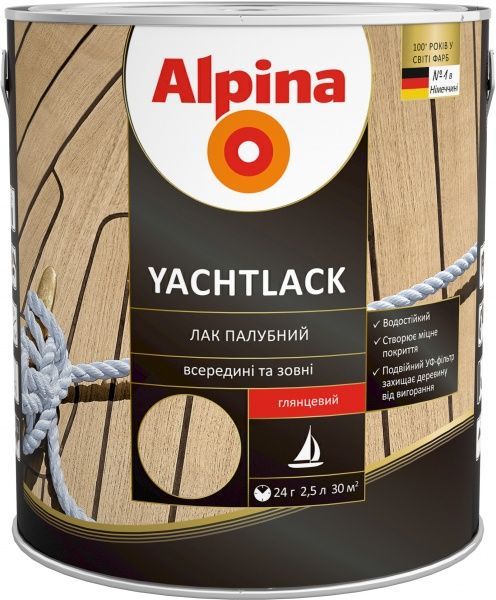 Лак Yachtlack Alpina глянець 2.5 л прозорий