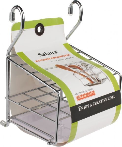 Тримач столових приборів з пластиковим піддоном Sakura® KS-2007 149х150х222 мм хром