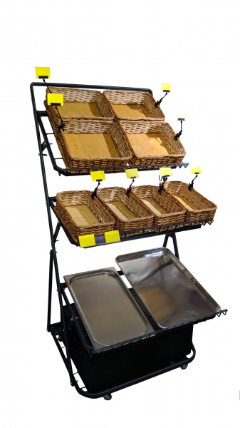 Стеллаж торговый овощной на колесах H165/L80/D100 см Тип-7 (графит)