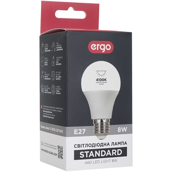 Лампа світлодіодна Ergo STD 8 Вт A60 матова E27 170-260 В 4100 К 