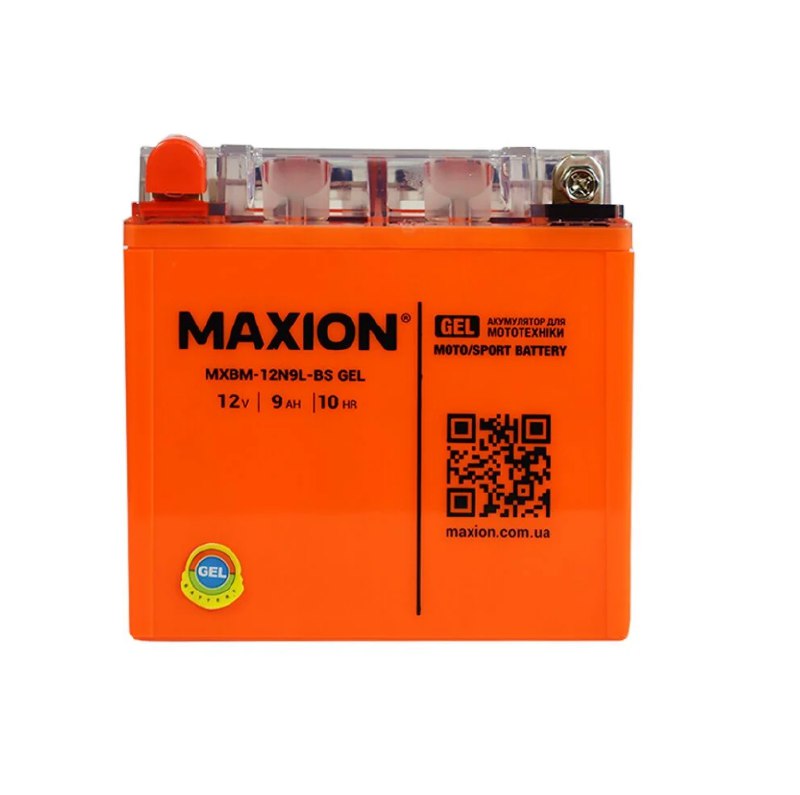 Аккумулятор автомобильный MAXION 9Ah 85A 12V 12N9L-BS GEL «+» слева