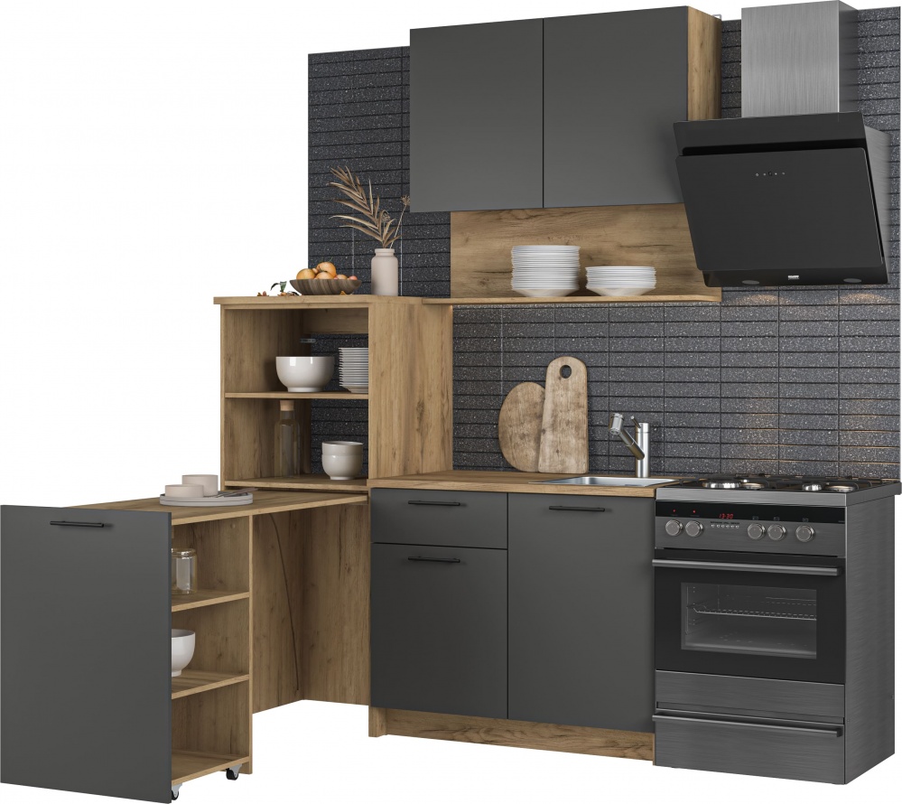 Кухня Грейд Wendy ДСП 1,6мграфит серый/дуб крафт золотой