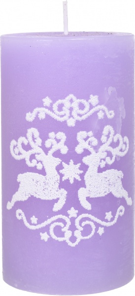 Свеча рустикальная цилиндр 78х140 Олени фиолетовая Pako-If