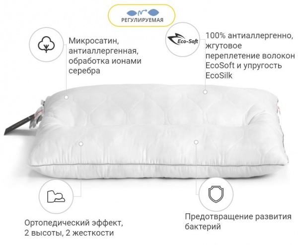 Подушка ортопедична DeLuxe EcoSoft Silver 565ортопедична 50х70 см (2200000625168) MirSon