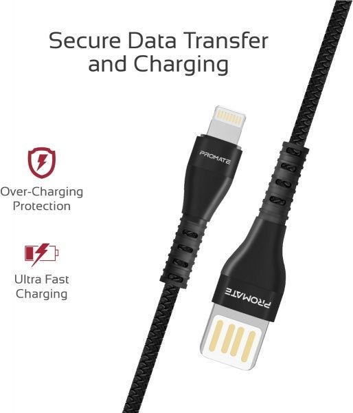 Кабель Promate Lightning – USB 1,2 м чорний (vigoray-i.black) 