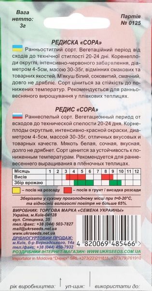 Семена Семена Украины редис Сора 3г