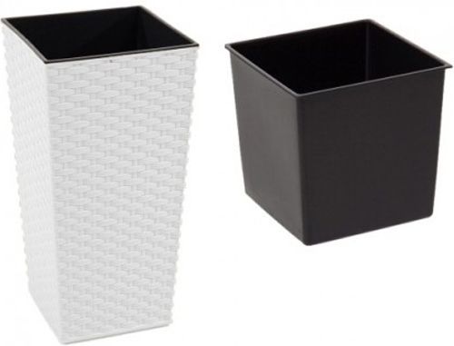 Вазон пластиковый Алеана Ротанг 22*22*41,5 квадратный 7л бело-розовый 