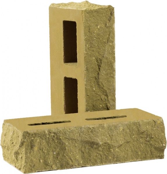 Кирпич гиперпрессованный РУБЕЛЭКО Дикий камень пустотелый тычковой песчаник (КСПБ2) желтый