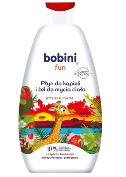 Детский гель для купания Bobini с ароматом клубники Fun 500 мл