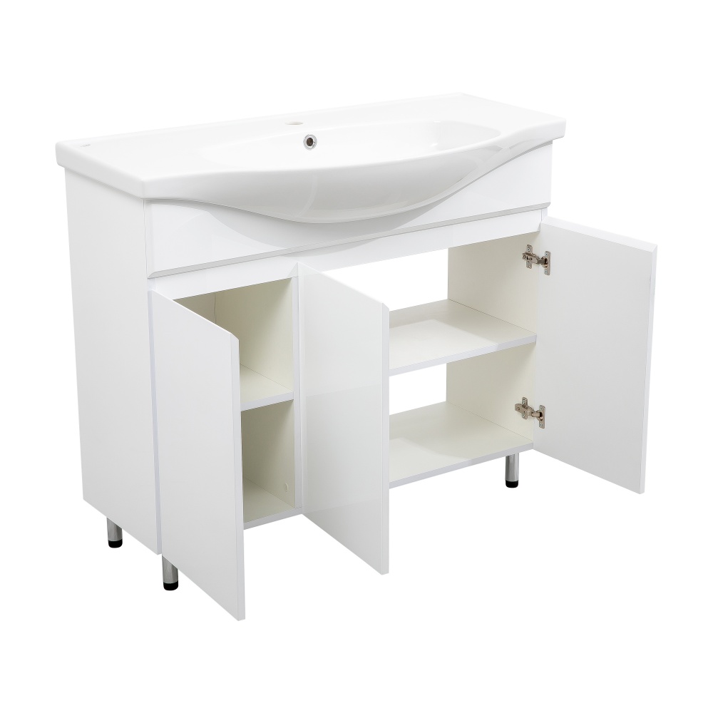 Тумба напольная Aqua Rodos LEO белый глянец с умывальником Lila 100 см