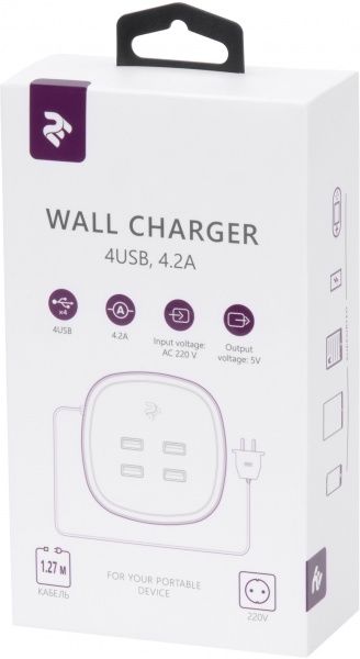 Сетевое зарядное устройство 2E Wall Charger 4xUSB 4.2A 