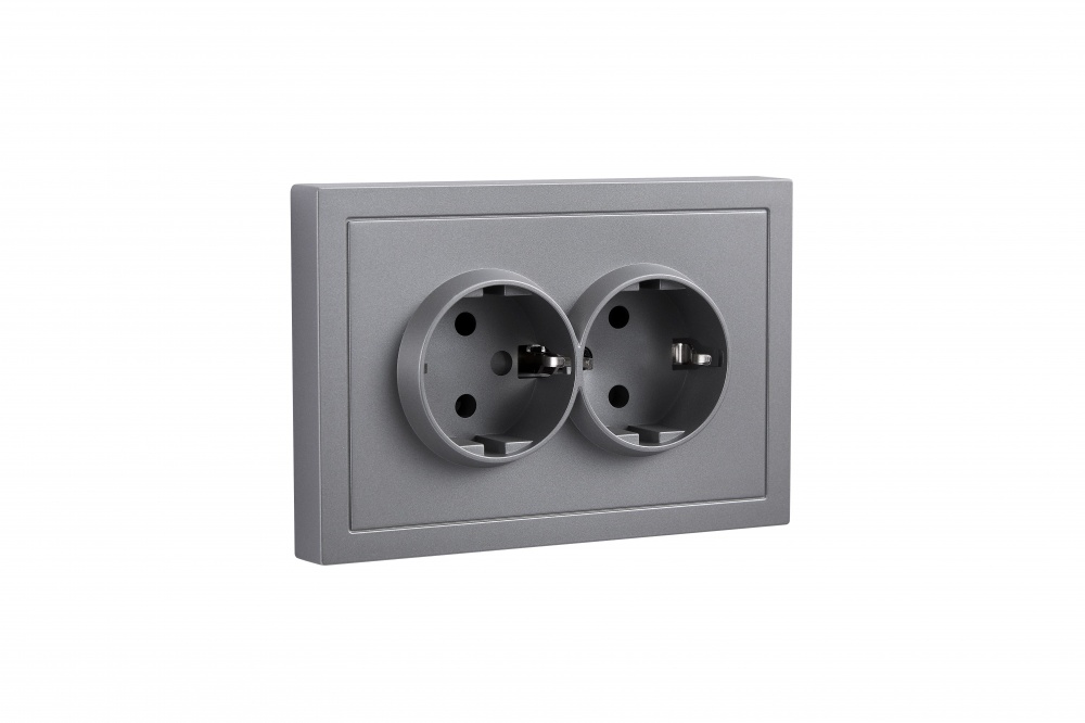 Розетка подвійна побутова із заземленням HausMark Juna IP20 сірий 7041-3500-127BQC