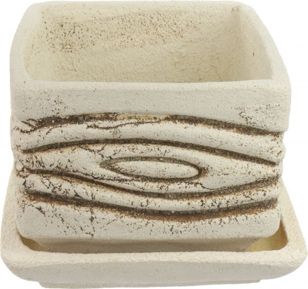 Горшок шамотный Дюна средняя 171 квадратный 3,5л кремовый 