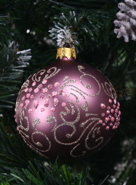 Елочная игрушка в форме шара с рисунком цветов 8 см AVG113310 