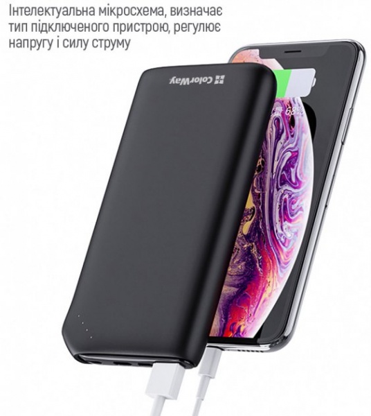 Внешний аккумулятор (Powerbank) ColorWay Soft touch Ligthning + USB QC3.0 + USB-C PD 18W 10000 mAh black (CW-PB100LPE3BK-PD) 
