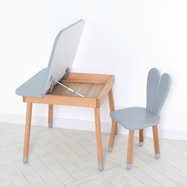 Комплект стіл і стілець ArinWOOD Зайчик Desk з ящиком сірий 04025 