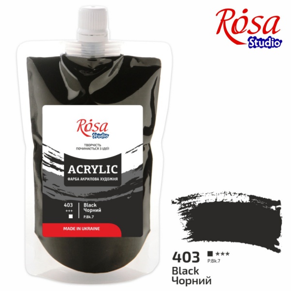 Краска акриловая Черная 200 мл Rosa Studio
