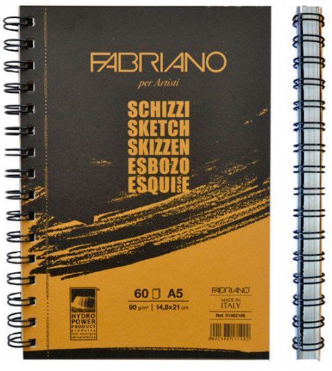 Альбом для ескізів на спіралі Fabriano A5 14,8х21 см 90 г/м² 60 сторінок Schizzi