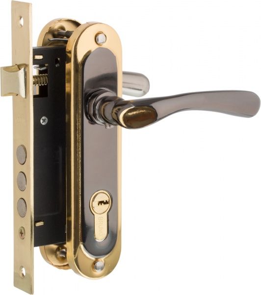 Замок врезной с ручками PZ Bravo 162 62 мм никель/золотой