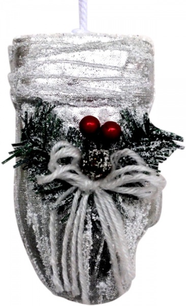 Елочная игрушка Перчатка с рябиной серебряная 15 см 