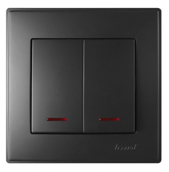 Вимикач двоклавішний Lezard Lesya з підсвіткою 10 А 250В антрацит 705-4242-112