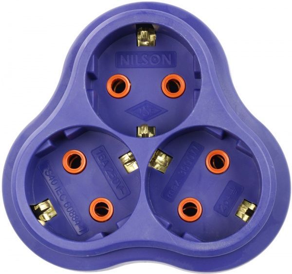 Тройник Nilson с заземлением 3 гн. синий 40410101 