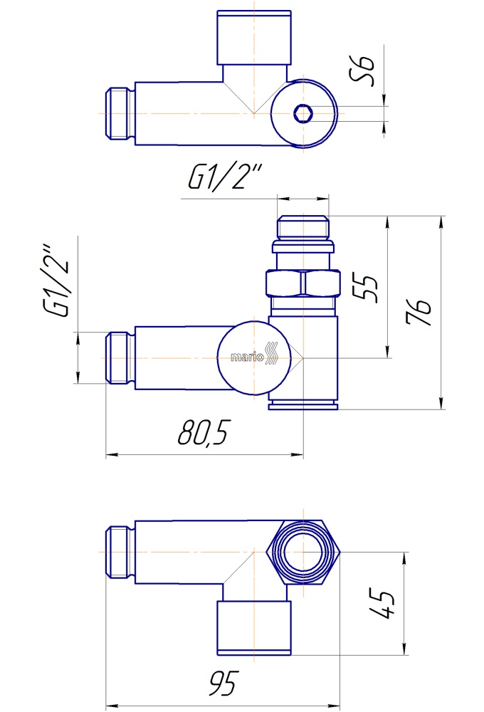 Кран угловой Mario Кран кутовий під ТЕН чорний мат