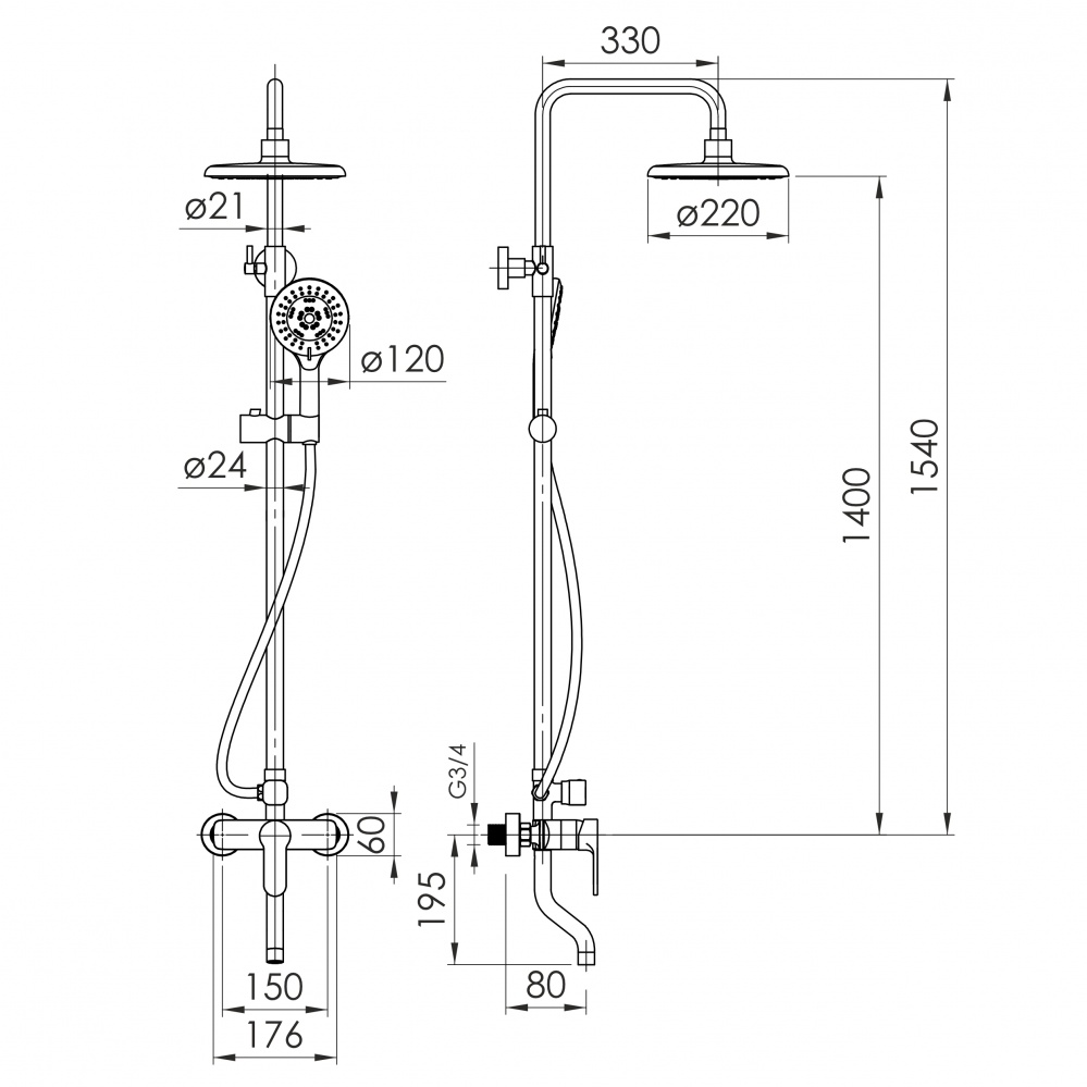 Душевая система Imprese MODUS B (смеситель для душа с изливом), хром