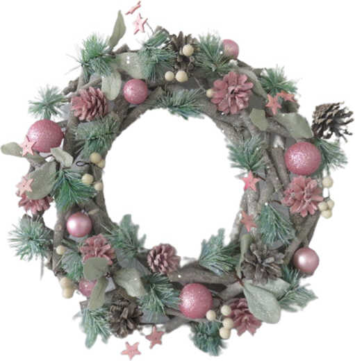 Венок из веточек, шариков, шишек и хвойных пучков d380 мм F20501-2WM 